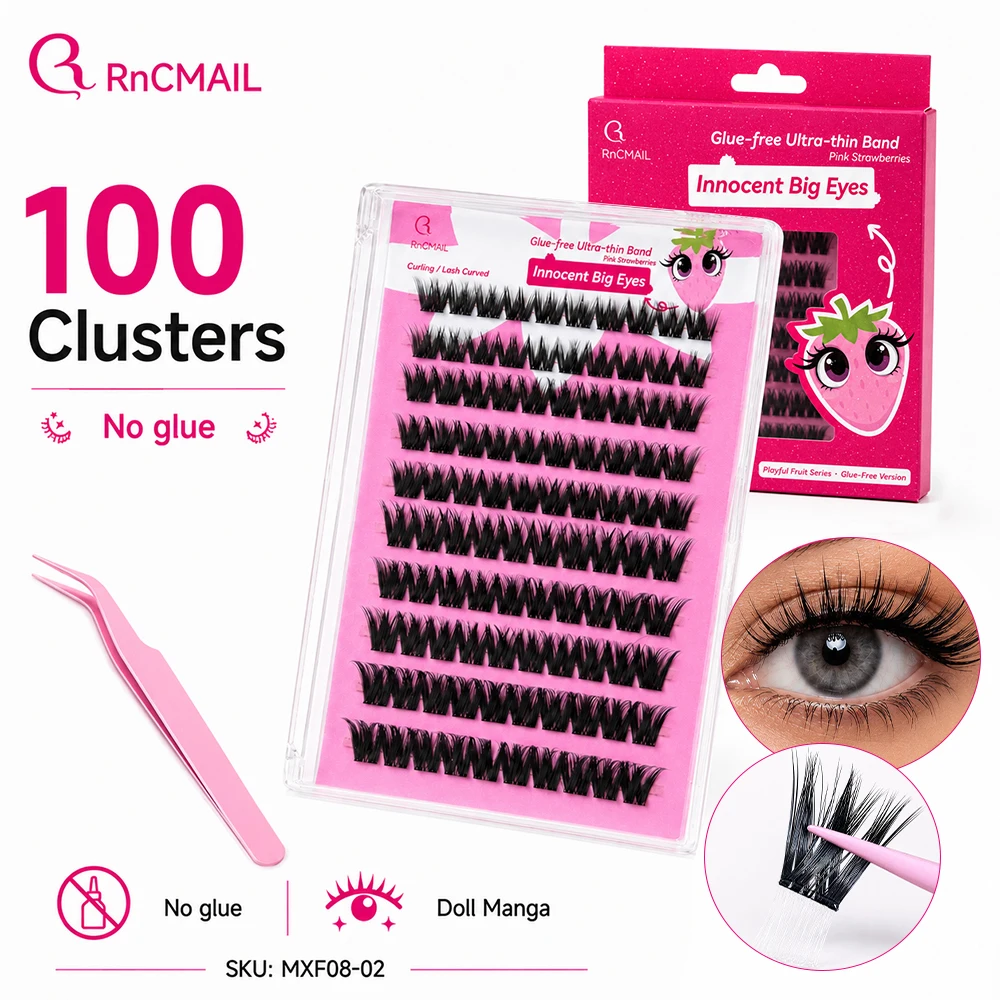 100 Clusters Self Adhesive False Lashes C Curl 10-16mm Mix Length Cat Eye Style No Glue Easy To Apply For Beginners