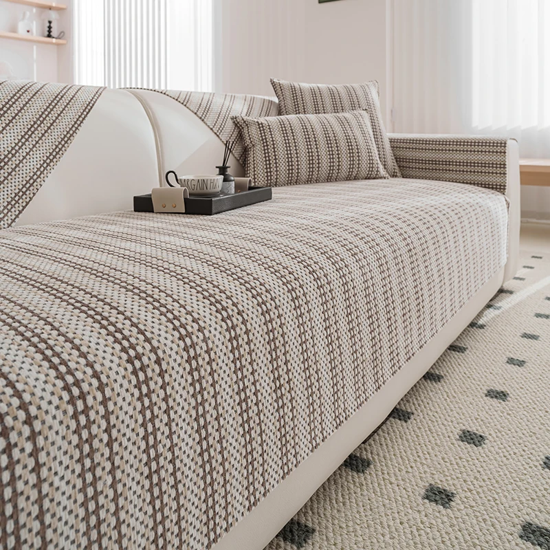 وسادة أريكة لغرفة المعيشة غير قابلة للانزلاق على الطراز الأمريكي للفصول الأربعة منشفة أريكة عالمية شريط منزلي على شكل حرف L أريكة 1/2/3/4 مقاعد #4