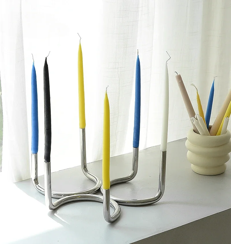 Creative U-shaped Twin Candlestick Nordic Bauhaus Style Stainless Steel Tube Decoration Designer Home Decor Candal Holder Gifts