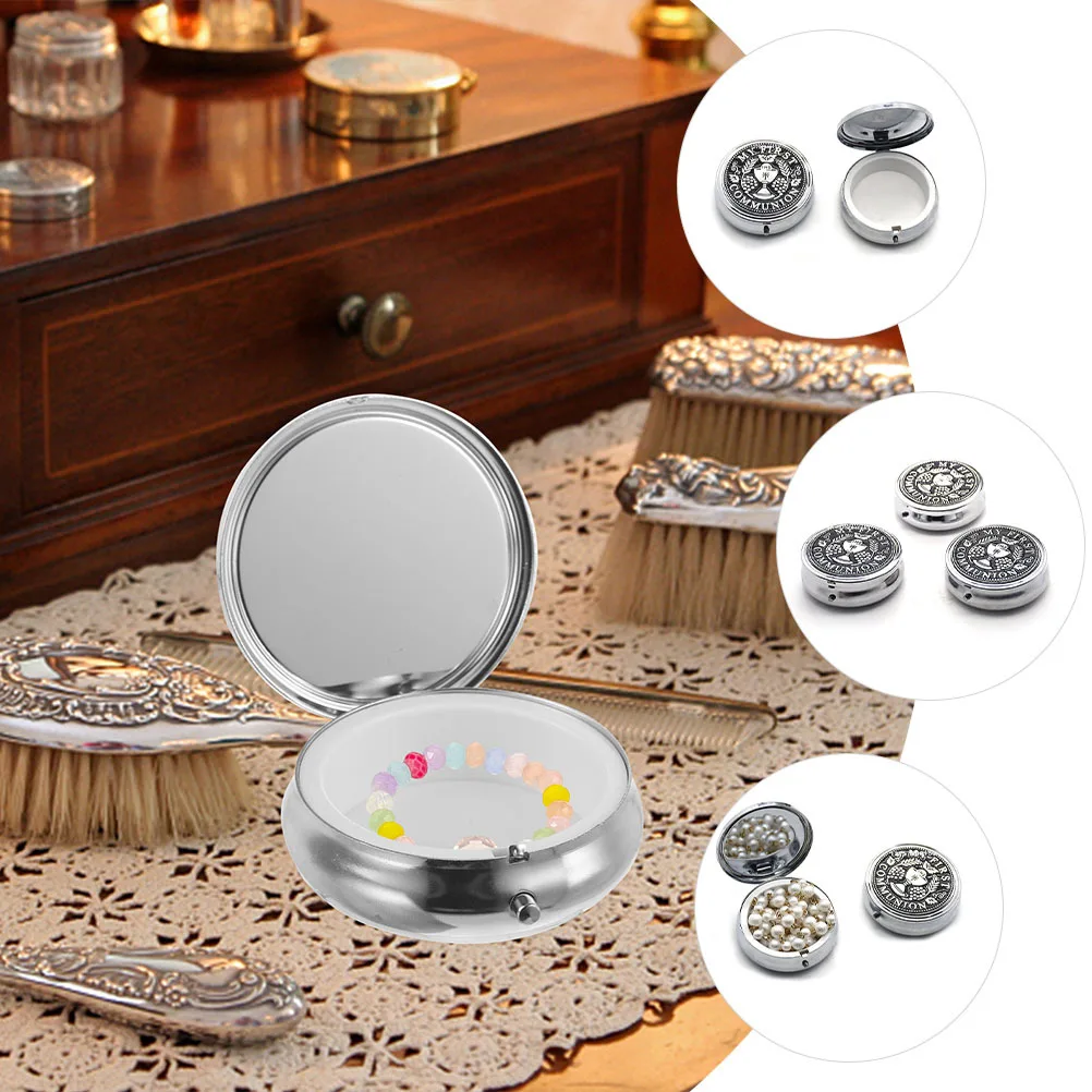 

2Pcs Metal Rosary Jewelry Box Vintage Small Round Gift Box Portable Keepsake for Baptism Communion Rosary Boxes and Cases