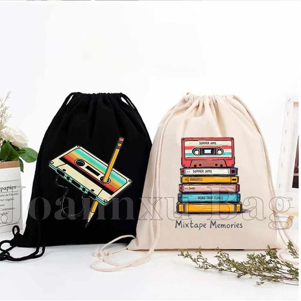

Retro Floral 80s Cassette Tape Vintage Pencil 1980s Mixtape Headphones Canvas Drawstring Bag Soccer Backpack Sackpack String Bag