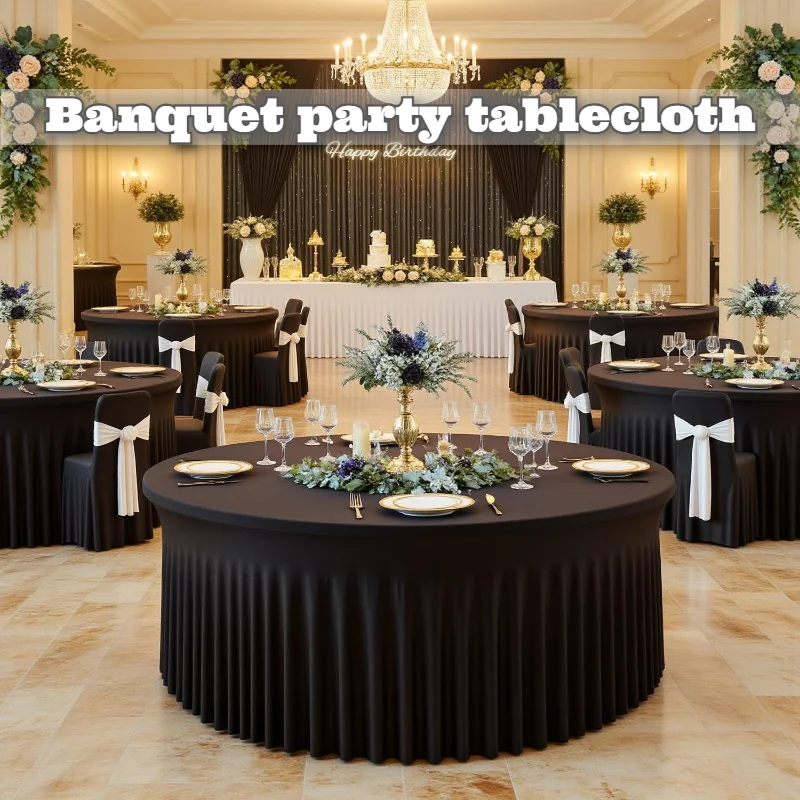 

Festival Round Table Cover Spandex Stretch Skirted Cloth Washable Stain Resistant 4/5/6FT for Birthday Bridal Shower Halloween