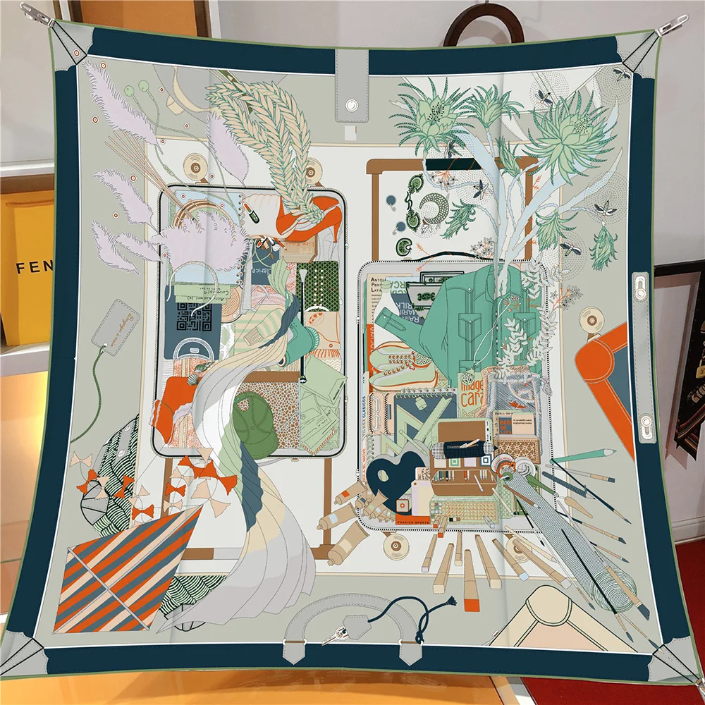 

French New 90cm Hand Luggage Women's Outdoor Sunscreen Shawl Large Square Scarf Scarf Silk Scarf Headscarf