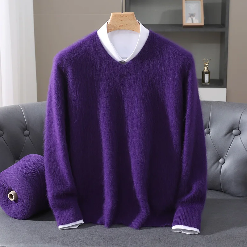 High Quality  Men Long Sleeve Knitwear  Sweater Autumn  And  Winter V-Neck 100%  Mink Cashmere  Soft  Warm  Clothing  Tops