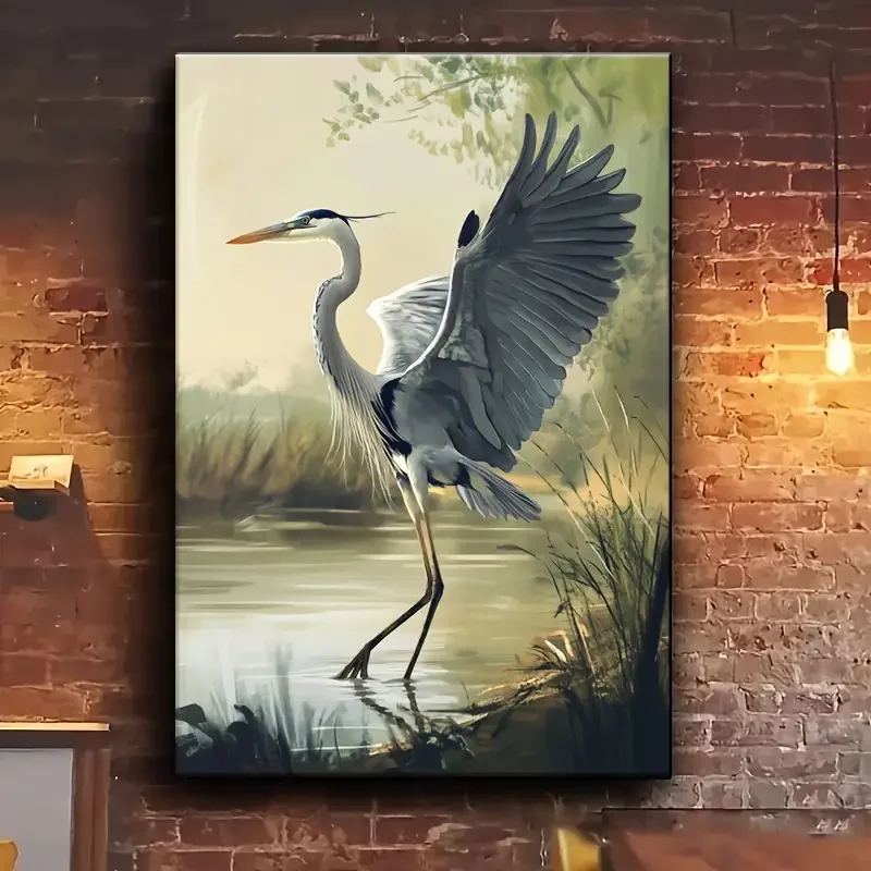 Elegant Great Blue Heron Canvas Painting with No Frame - Detailed Illustrations for Home And Living Room Decor Wall Art, Per