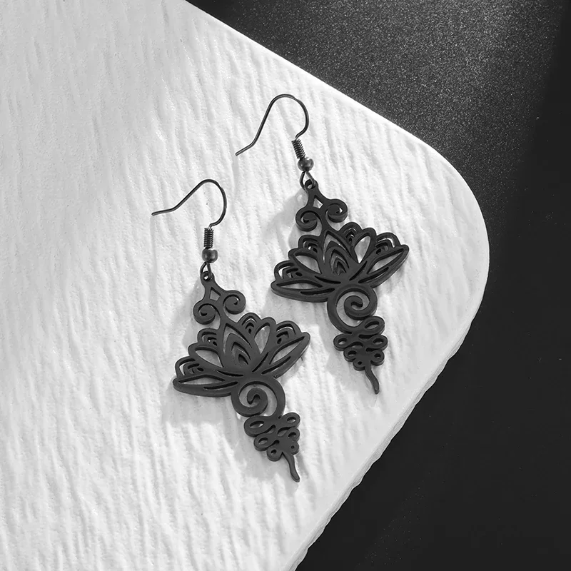 Stylish Women's Stainless Steel Hollow Lotus Drop Earrings Create A Charming Look, Elegant Jewelry for Special Occasions