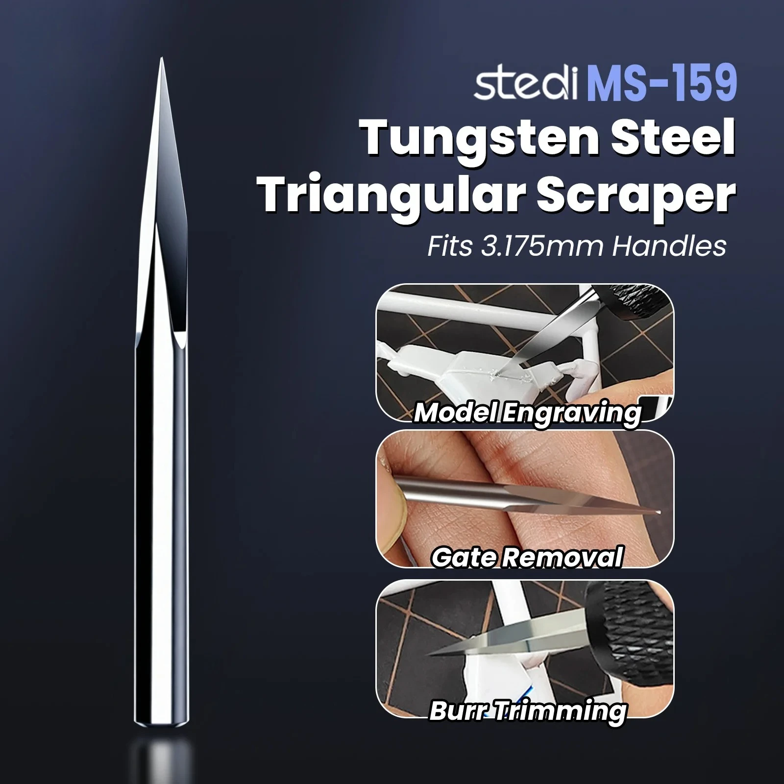 Stedi MS-159 Tungsten Steel Triangular Scraper Head Military Scale Model Deburring Edge Shaping DIY Hobby Craft Tool