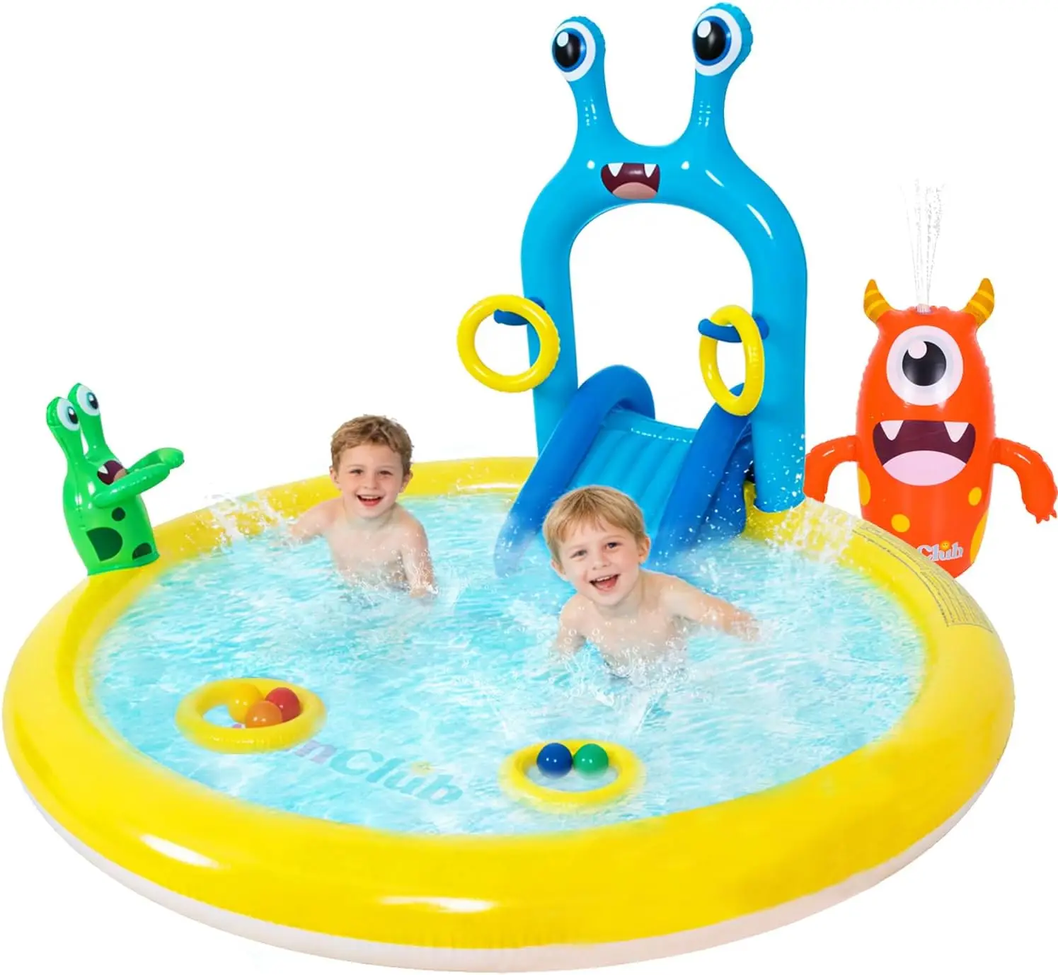 

Надувной игровой комплекс 70"x67"x54" с горкой, дождевателем и кольцами для метания для летних развлечений детей на свежем воздухе