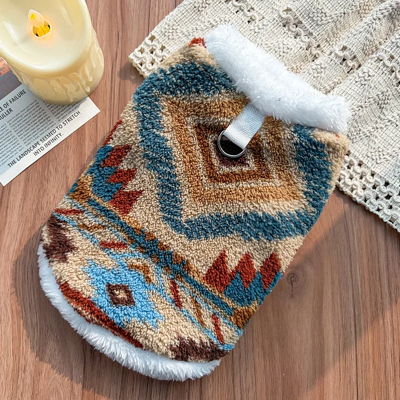 Hunde- und Katzen-Plüschweste, warme ärmellose Jacke, Haustiermantel im nordischen Strickmuster, kuschelige, fleecegefütterte Welpen- und Kätzchenbekleidung von Fair Isle_voghion.com