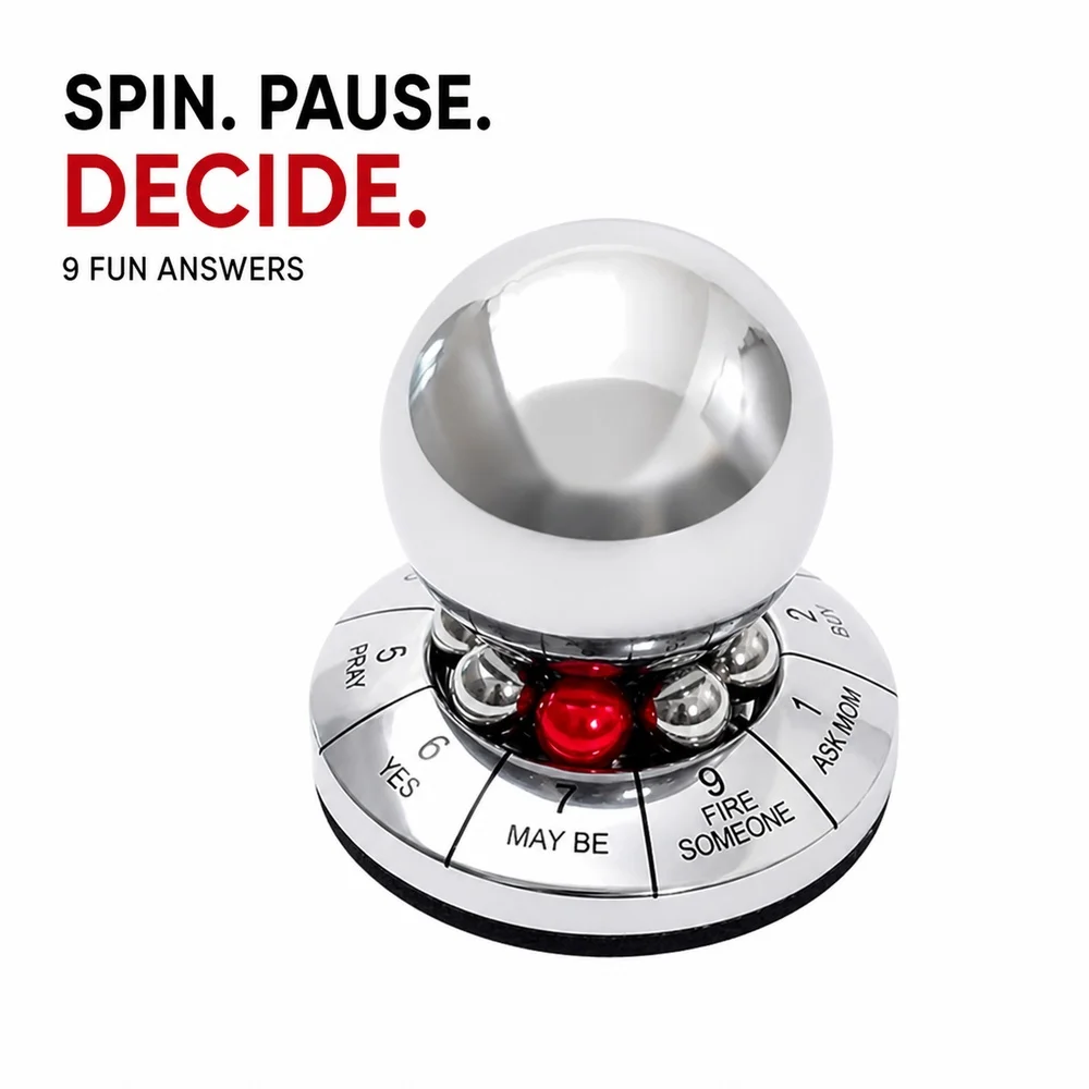 Metal Decision Maker Ball Zinc Alloy Spinner with 9 Fun Answers Creative Office Desk Toy Gift for Friends Coworkers