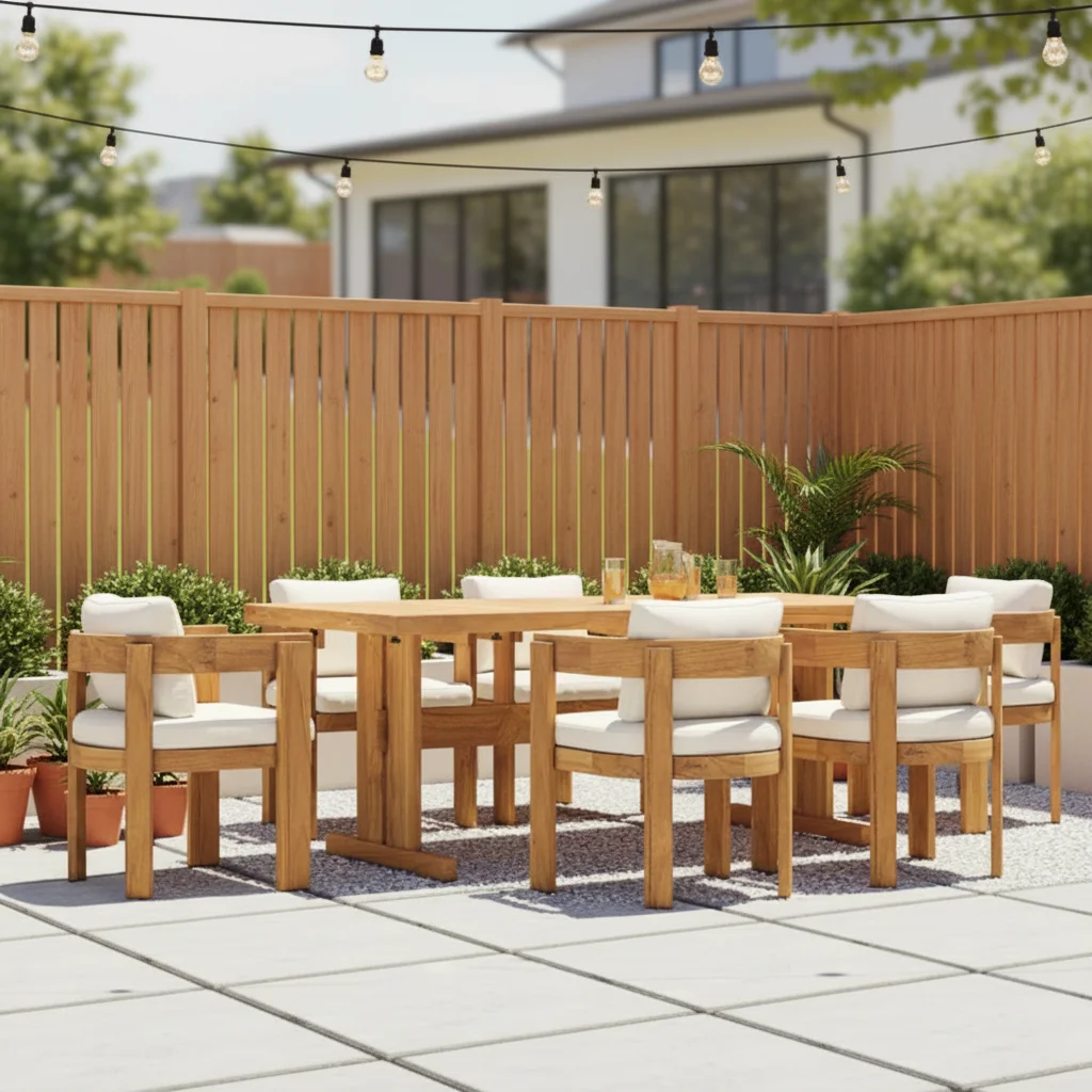 #Leisure Patio Outdoor Teak Garden Furniture Extended Rectangular Dining Table Chairs Set
