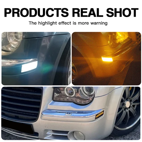 Imagen 2 del producto 2 uds luz LED de posición lateral luz de señal de giro de parachoques delantero ámbar para Chrysler 300 300C 05-10 luces LED de conducción/luces de estacionamiento