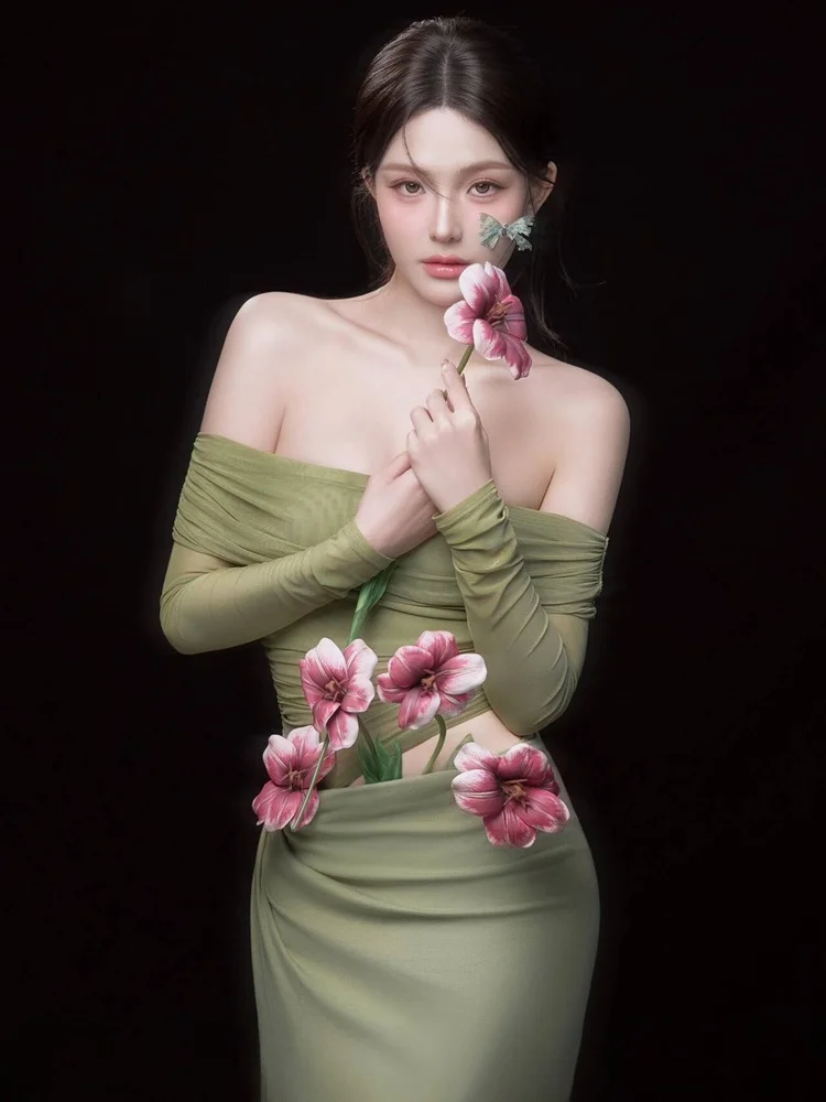 

Oxygen Feel Minimalist Chinese Style Portrait Photography Clothing Cool Tone Art Photo Shoot Traditional Ethnic Women's Wear