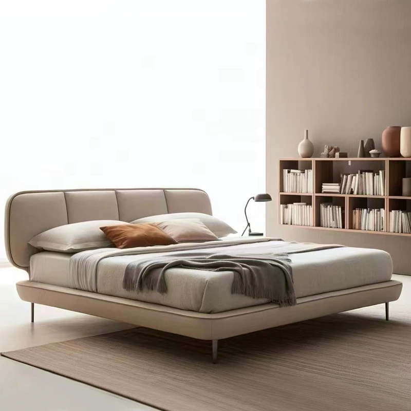 

fl- Twin Size Luxury Leather Bed High Rebound Sponge Soft Style Larch Steel Wood Frame Up-Holstered Beds for Hotel Home Use！