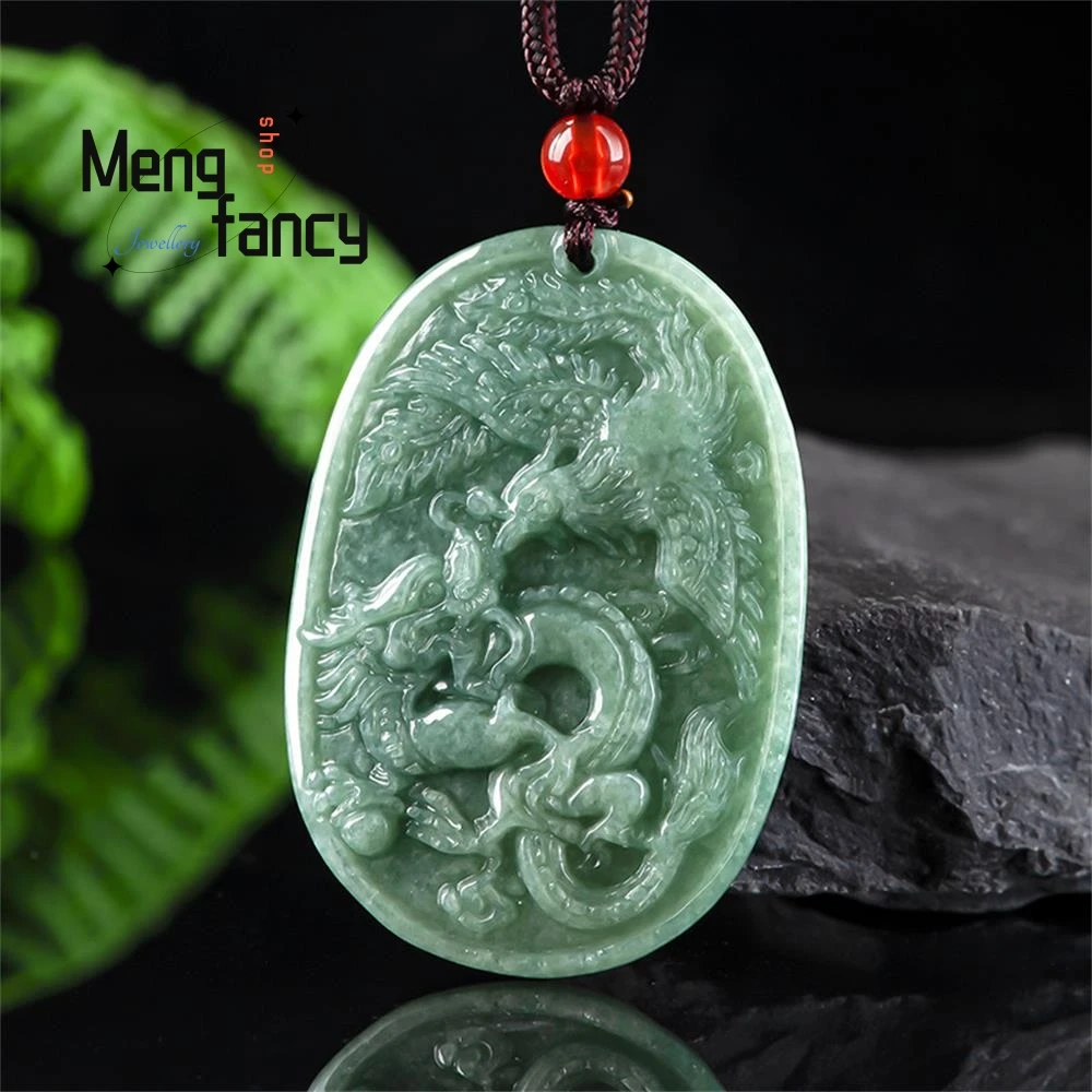Natural A-goods Jadeite Dragon Phoenix Couple Pendant Retro Exquisite Fashion Luxury Quality Jewelry Best Selling Holiday Gift