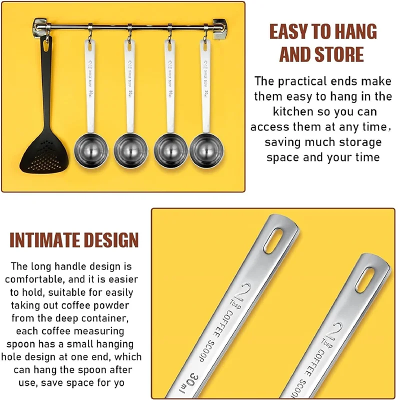 

AT43-8-Pack Stainless Steel Measuring Spoons Coffee Scoop 2 Tablespoon 30 Ml 2 Tbsp Scoops For Coffee, Tea, And Baking