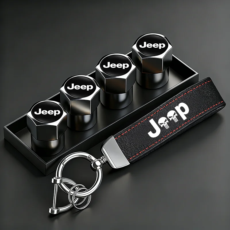 Tampas de válvula da roda do pneu do carro capa camurça chaveiro do carro anel chaveiro para jeep grand cherokee wrangler jk gladiador bússola patriot