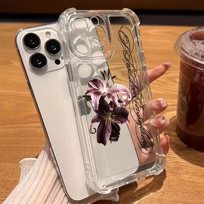 Transparent Phone Case For Samsung Galaxy S26 S24 Plus S25 S23 Ultra A55 A57 A56 A36 A37 A07 A17 A27 Purple Lily Flower Cover