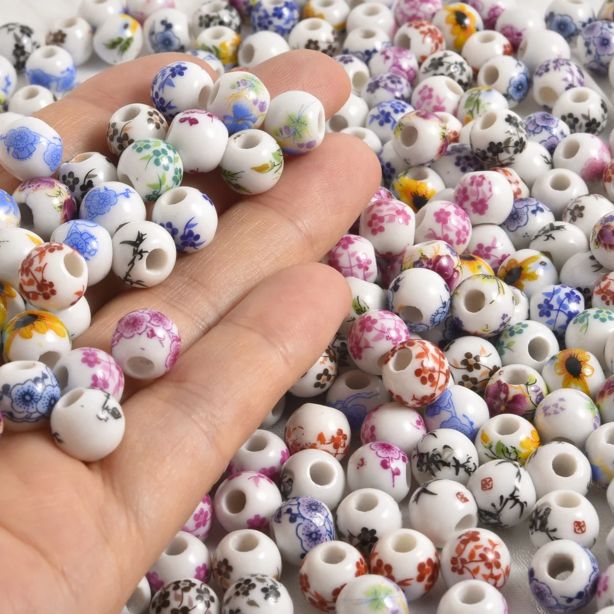 Fashion 10/30/50/100pcs/lot 8mm Round Ceramic Beads Colorful Flower Patterns Loose Spacer Beads For DIY Charms Bracelet Necklace