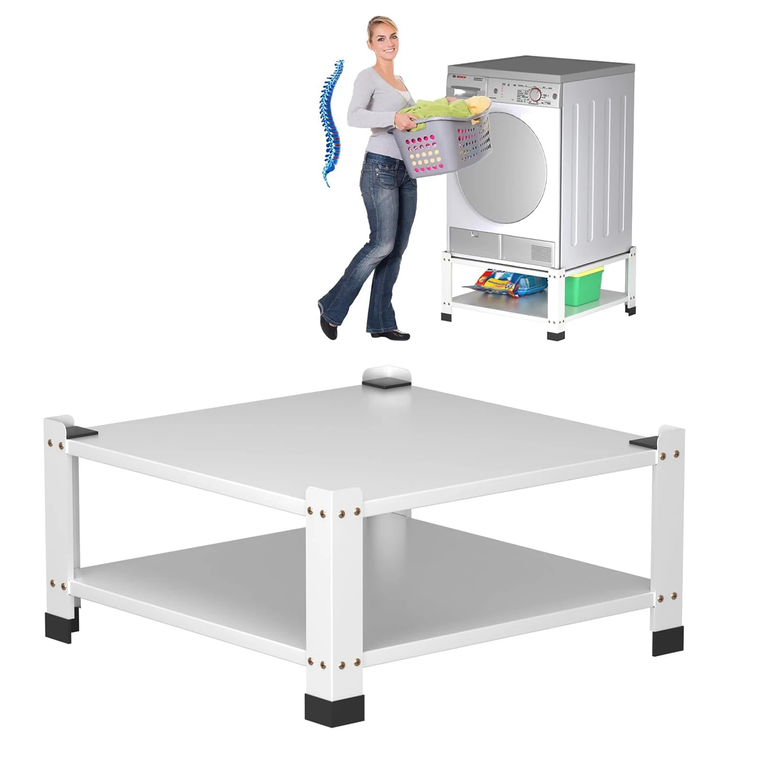 

Подставка для стирки с полкой для хранения, сверхпрочная стальная подставка для стиральной и сушильной машины, универсальная подставка для большинства машин, многофункциональное основание