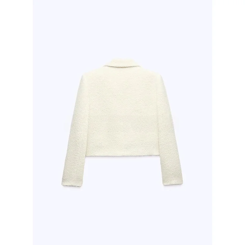 جاكيت نسائي صوفي جديد لموسم الربيع بتصميم عصري بسيط وأنيق بأكمام طويلة ولون واحد مع تفاصيل الأزرار