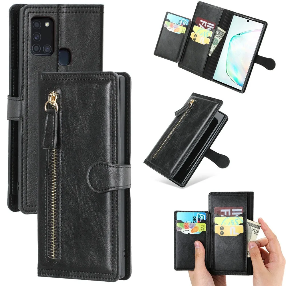 Funda Samsung A21s Leather Zipper Flip Wallet Case For Samsung Galaxy A21s Cover For Samsung A21s A217F 6.5'' Coque SM-A217F