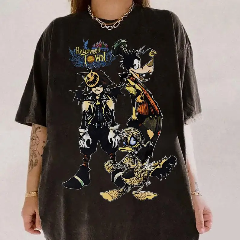 

Disney Live 2026 New Nader Goofy Kingdom Heart Halloween Town Print Stylish Women's Cotton T-Shirt Relaxed Travel Top