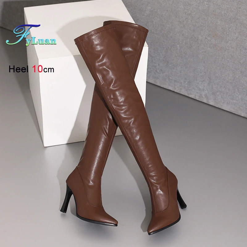 

Stretch Thigh High Boots Women Autumn Winter 10CM Thin High Heel Party Club Sexy Slim Leg Shoes Woman Pointy Over the Knee Boots