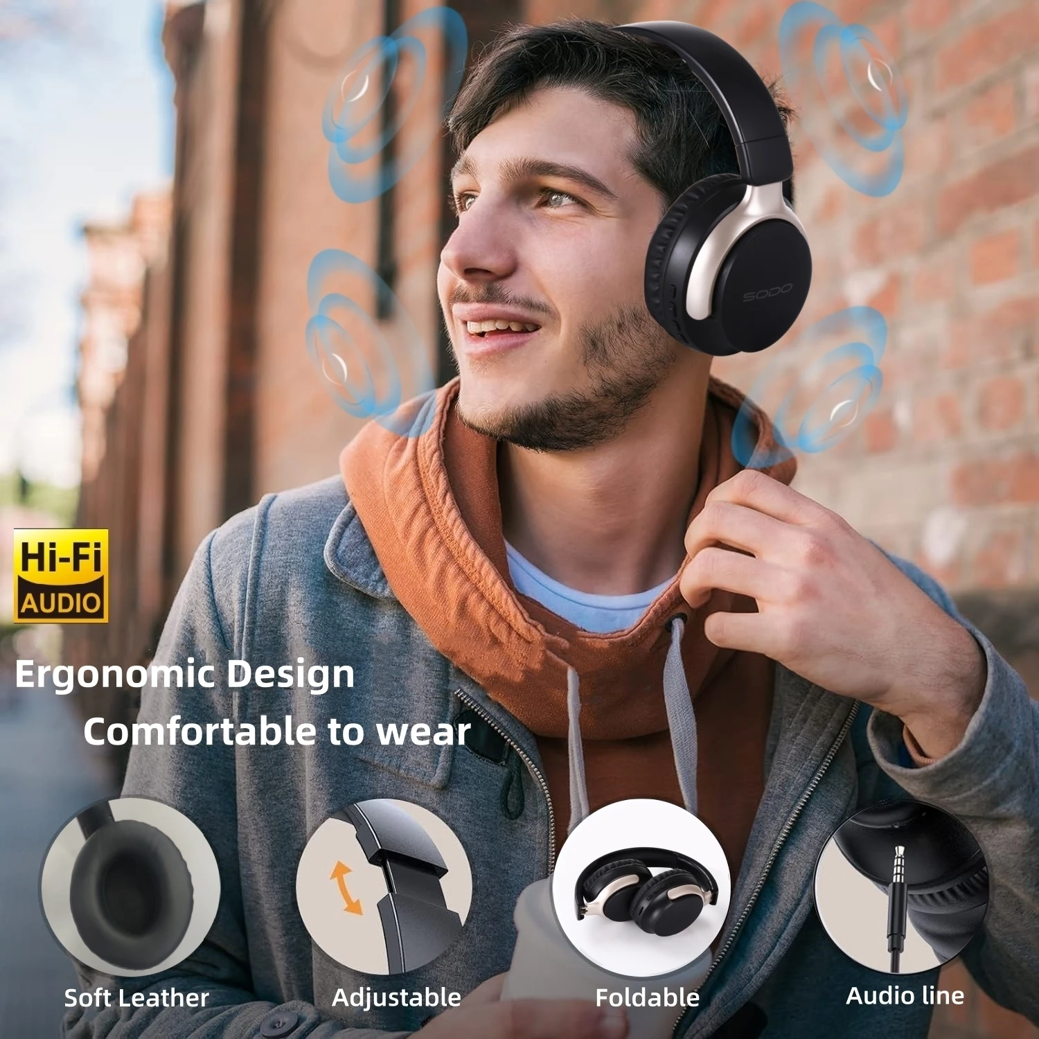 NEW SODO SD1103 Wireless Headphones Bluetooth Earphone 5.3 Foldable Headset Stereo Over Ear Headphone Gaming Bluetooth Earbuds