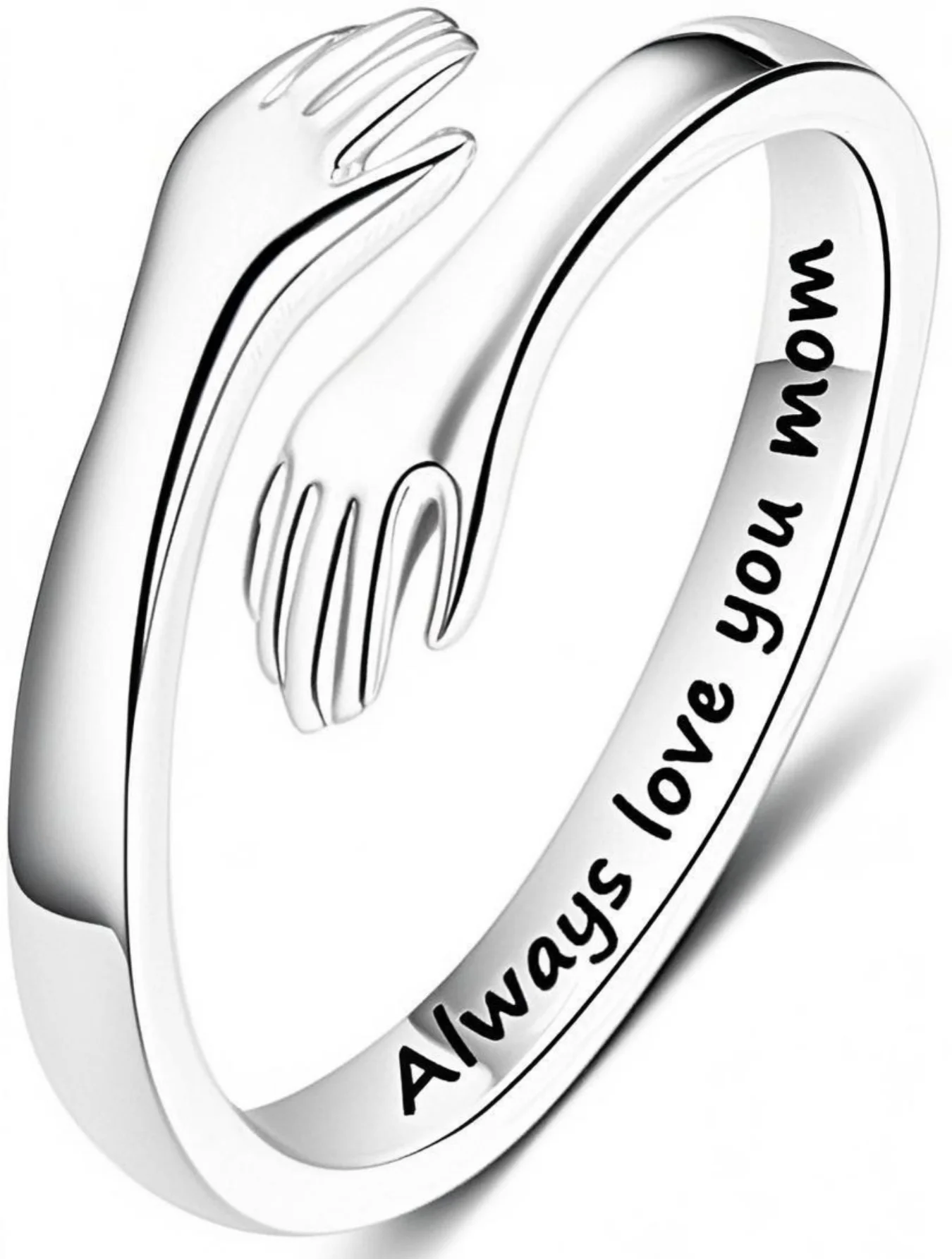 خاتم إيماءة عناق مع "أحبك إلى الأبد، أمي" فريد ومناسب للارتداء اليومي. إنه هدية عطلة للأمهات. #1