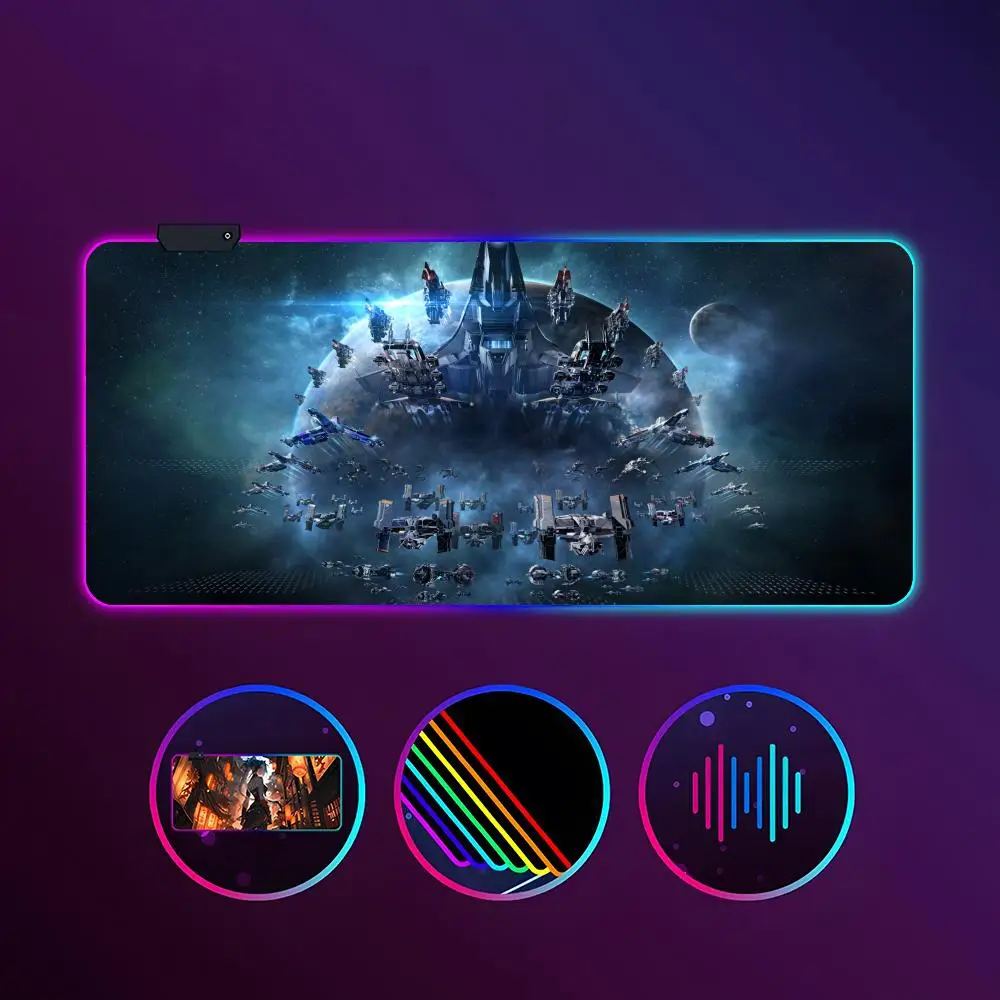 EVE Online Mauspad, RGB, leuchtend, 900 x 400 mm, große Tischmatte, rutschfest, extra großes Spiel- und Büro-Mauspad