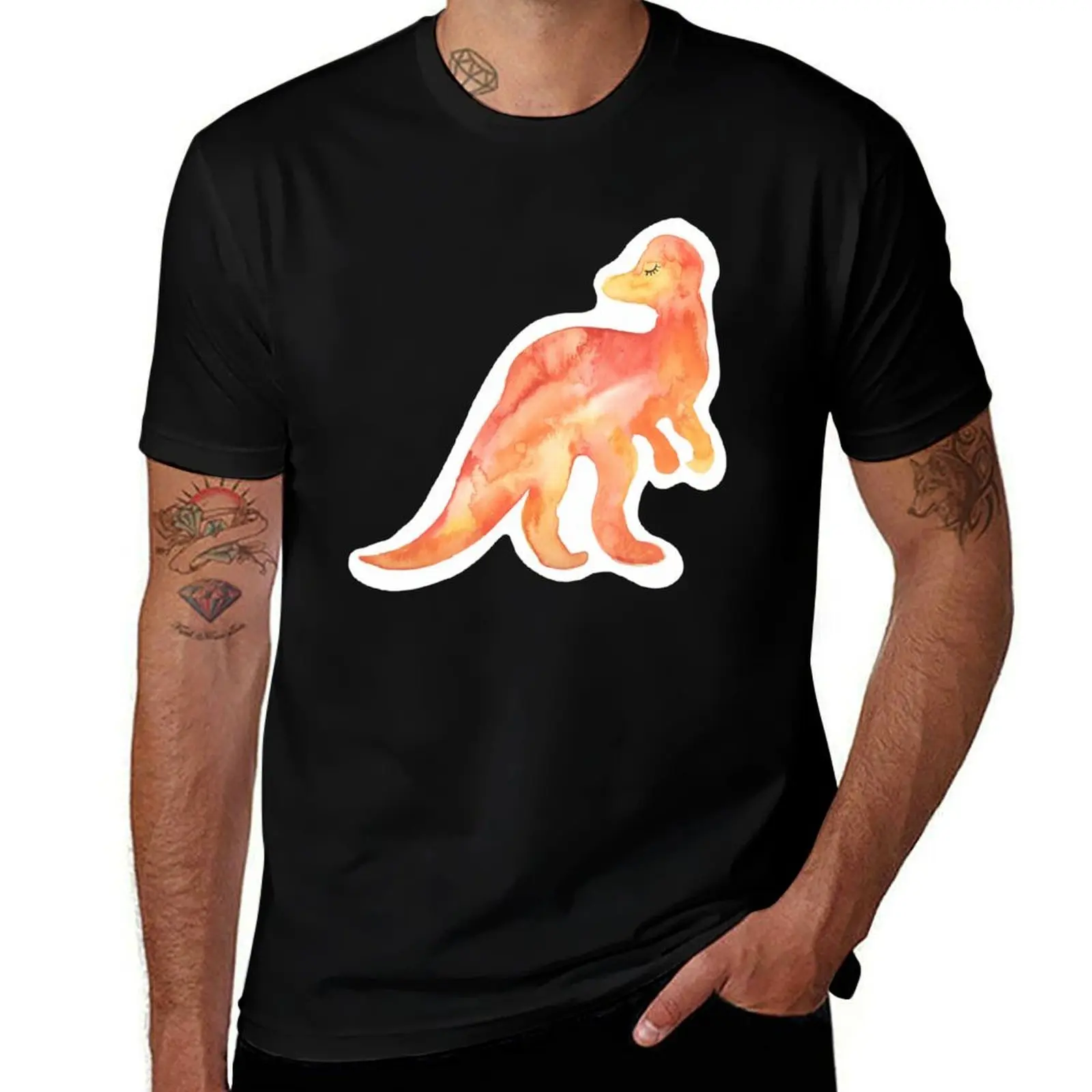 

Orange Watercolor Pachycephalosaurus T-Shirt Abstract Pattern Print Top
