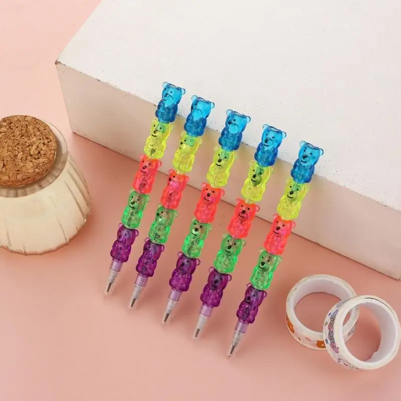 Lápices plástico apilables 5 piezas Cartoon Bear Builing Build