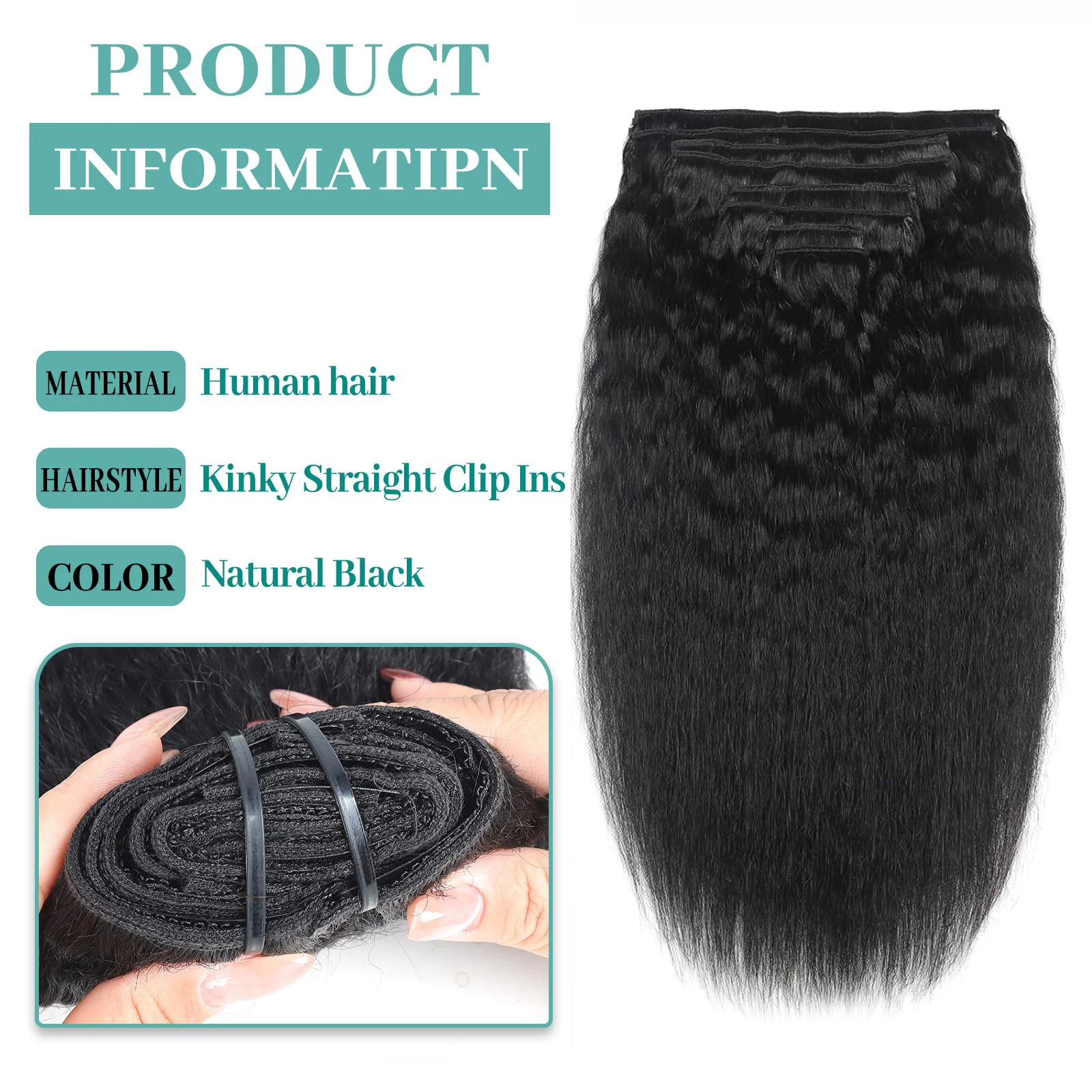 8 قطعة مع 18 مقطع ياكي مستقيم كليب في الشعر التمديد شعر الإنسان غريب مستقيم كليب في شعر مستعار بشري # 1ب للنساء #3