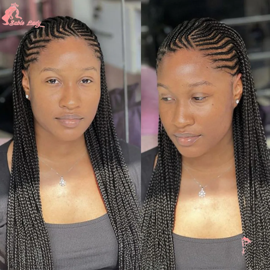 36Inch Full Lace Cornrow Braided Wigs Synthetic Knotless Braided Lace Wigs With Baby Hair For Black Women Fulani Braids Lace Wig