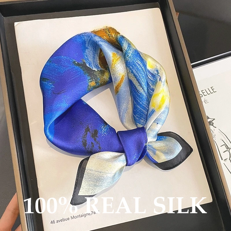 

Роскошный шарф из 100% натурального шелка для женщин, платок для волос, весна-лето, дизайн, 53 см, шелковые квадратные шарфы, шейный платок, Echarpes Bufanda