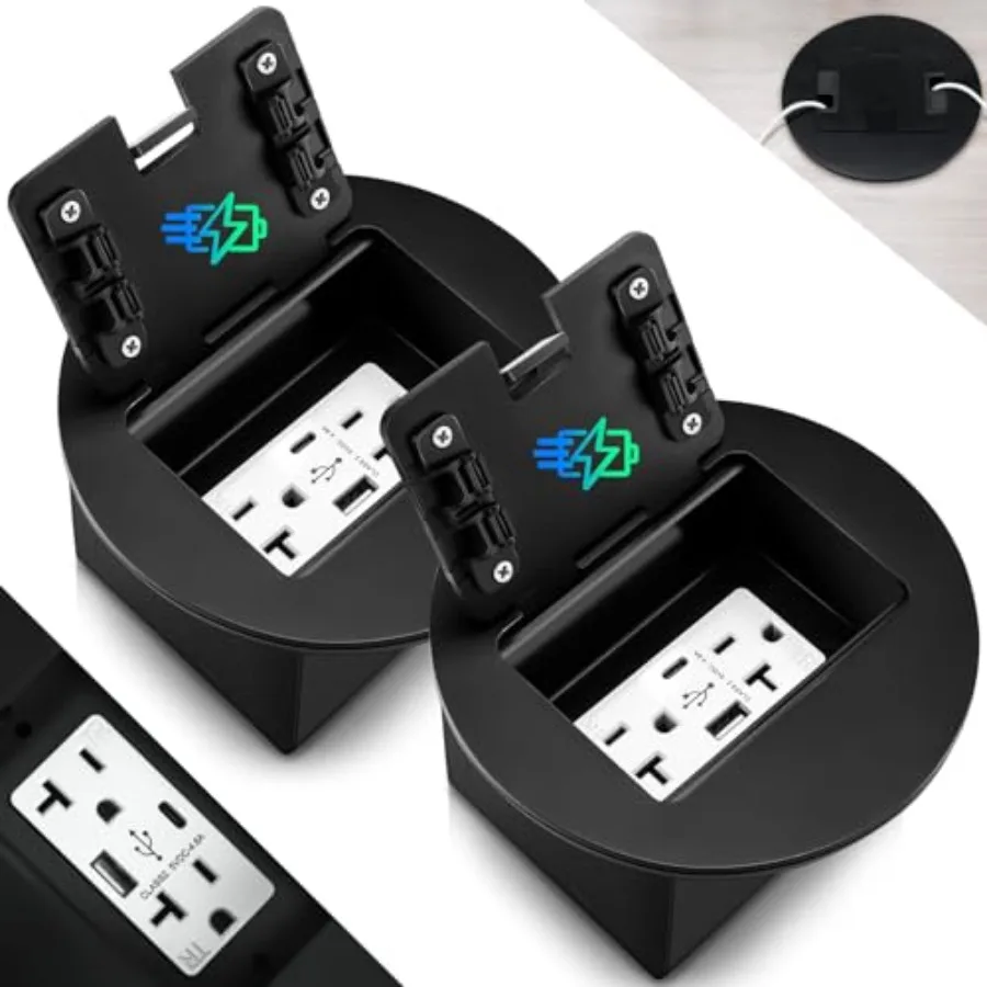 

Pcs Recessed Floor Outlet with Quick Charge 4.8A USB A+C 0A Duplex TR Receptacle Adjustable Waterproof Steel Box 3."x4" -Gang E