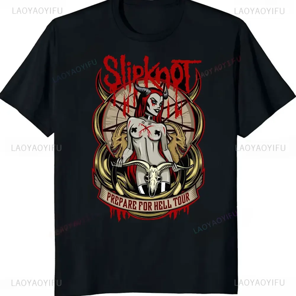 Rock Style Slipknots Printed Men T Shirts for Women Heavy Metal Tees Prepare for Hell Tour Streetwear T-shirt Cotton Casual Top