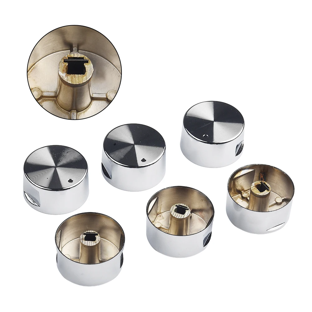 6PCS Zinc Alloy Round Knob Gas Stove Handle 38x19mm Silver Replacement Kitchen Accessories For Cooktop Oven Rotary Switch