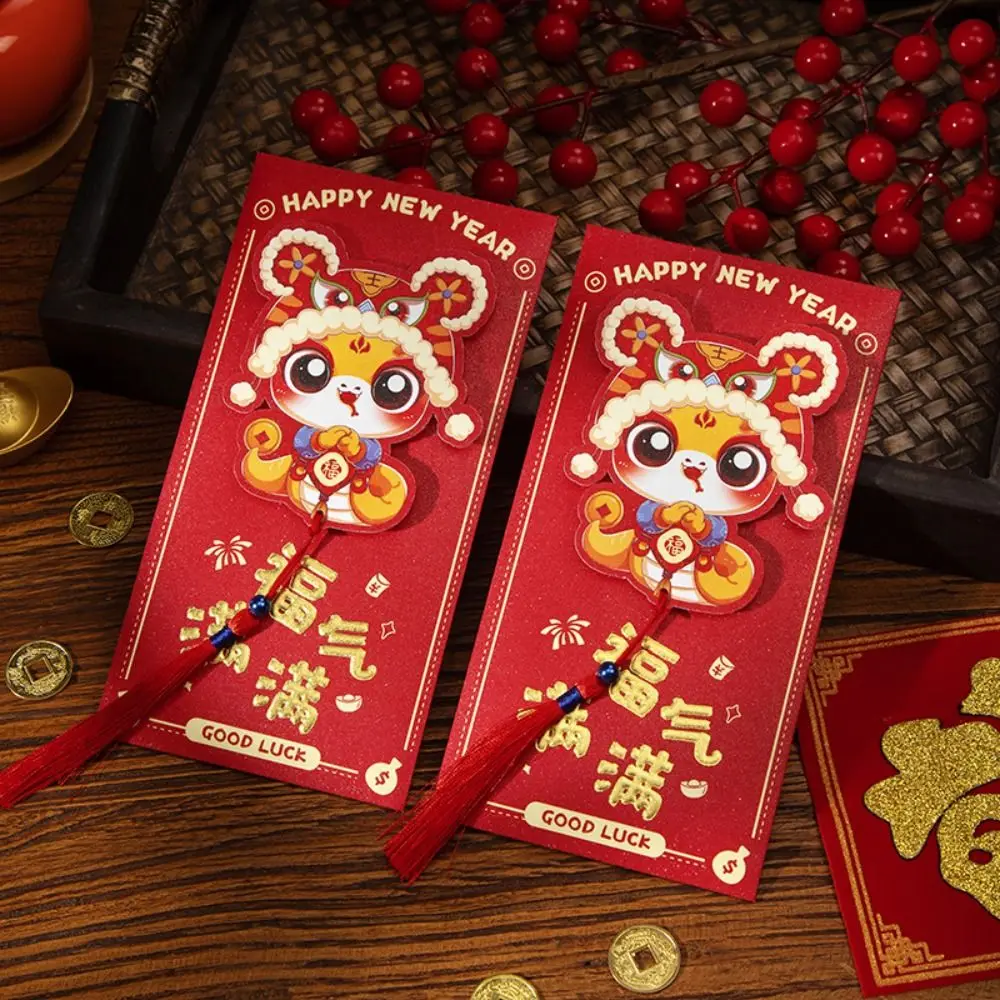 6 pçs estilo chinês 2025 cobra ano envelopes vermelhos tradicional hongbao 3d ano novo dinheiro bolso bênção boa sorte pacote vermelho