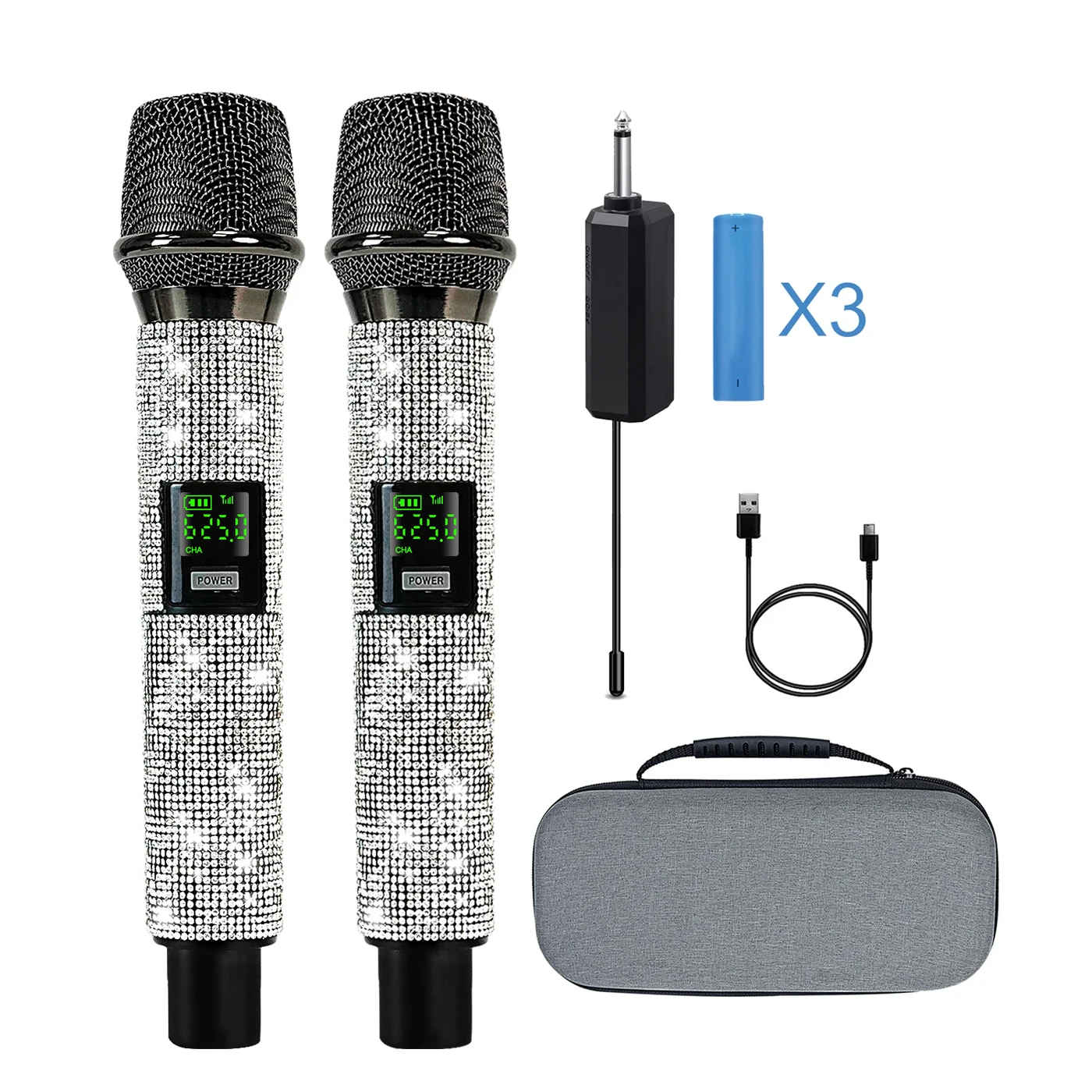 Heikuding Rechargeable Wireless Microphone  Colorful Crystal Universal Cordless Dynamic Mic for Party Speech with Storage Box