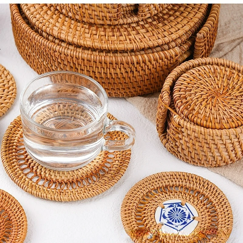 Autumn Rattan Woven Coaster Tea Set Accessories Heat Insulation Pad Bowl Mat Table Mat