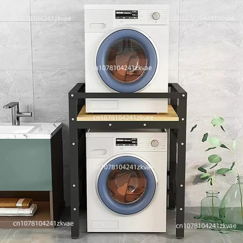 Roller washing machine rack floor-to-ceiling household balcony double-layer clamshell storage rack, dryer stacked shelves above