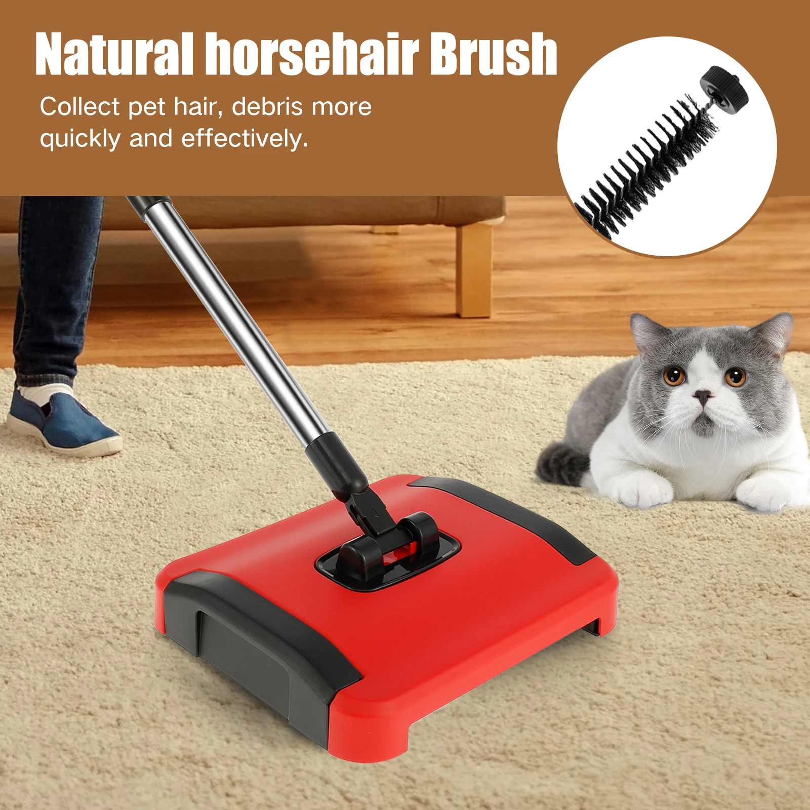 Carpet Floor Lazy Sweeper Manual Carpet Sweeper Cleaner Non-Electric Carpet Broom Sweeper Hand Push Automatic Broom for Home