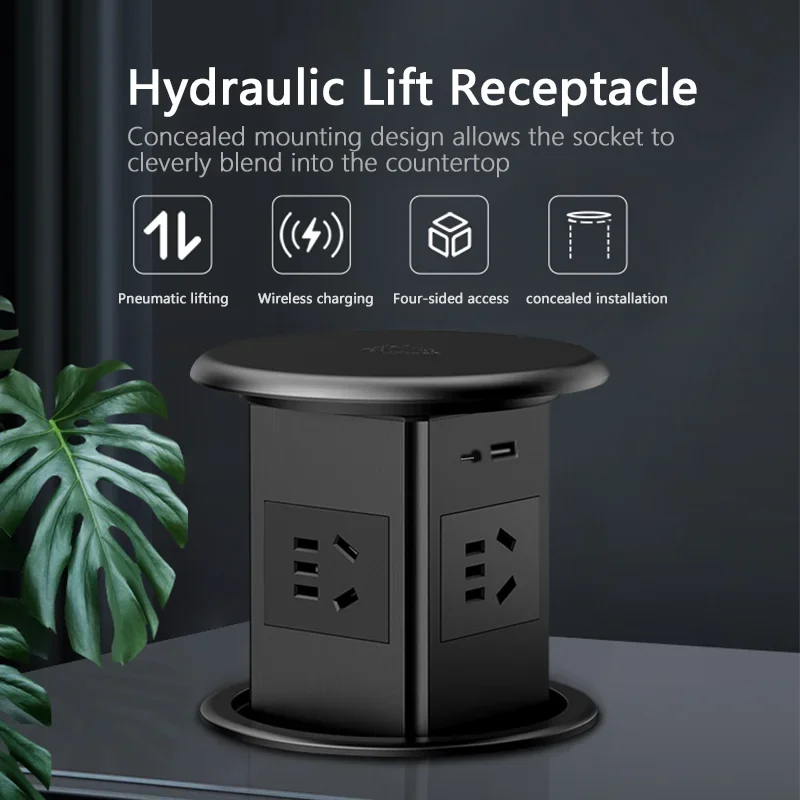 16A PULL POP UP Power EU Socket New Black Color Port Kitchen Table Desktop Sockets Retractable Countertops French Plug