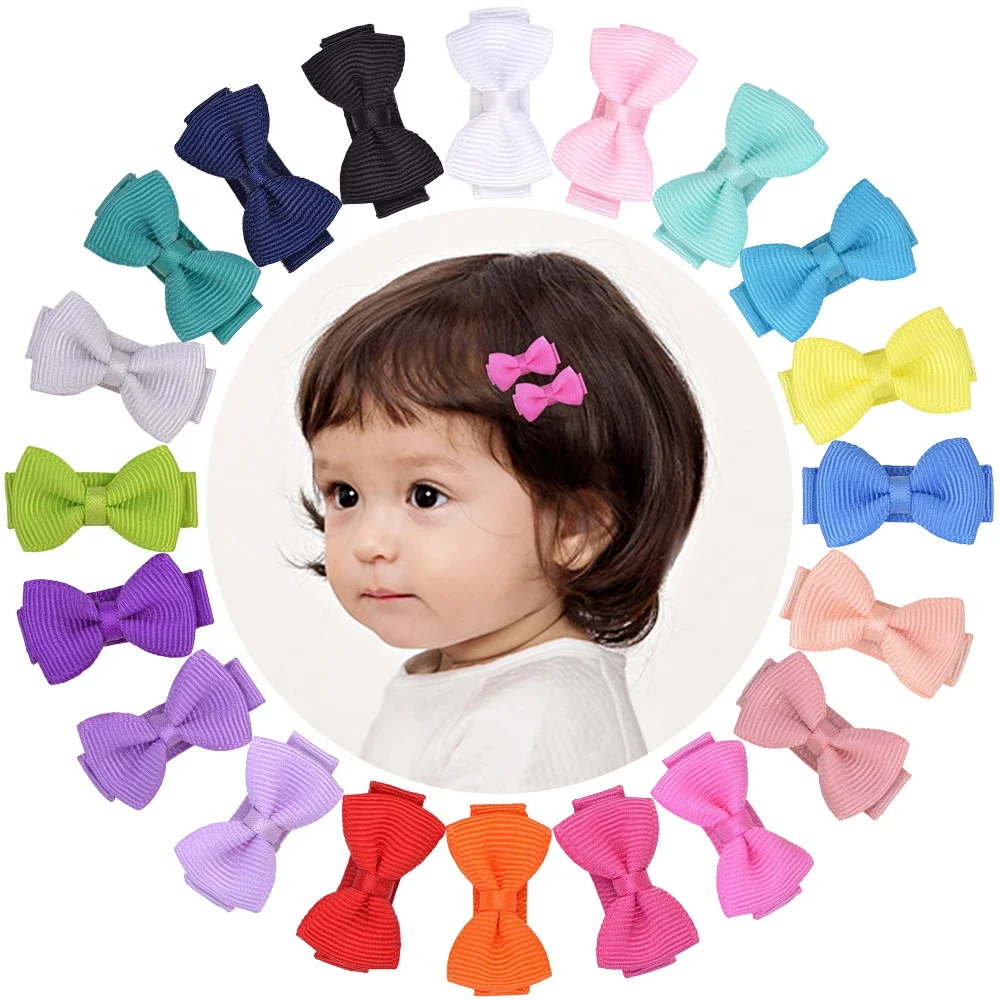 1.2 Inches Solid Colors Mini Hair Bows With Clip For Kids Girls Hairgrips Ribbon Covered Safety Bows Headwear Hair Accessories