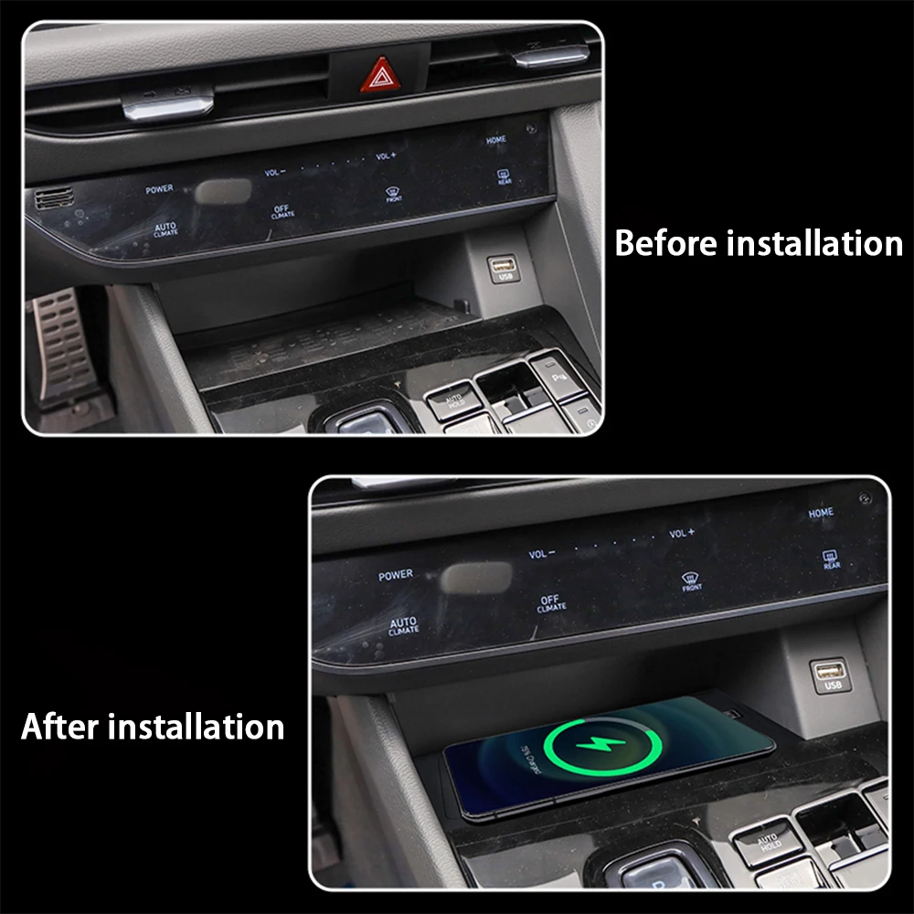 Car Wireless Mobile Phone Charger Center Console Storage QI 18W iPhone fast charge for Hyundai Sonata DN8 2020-2025