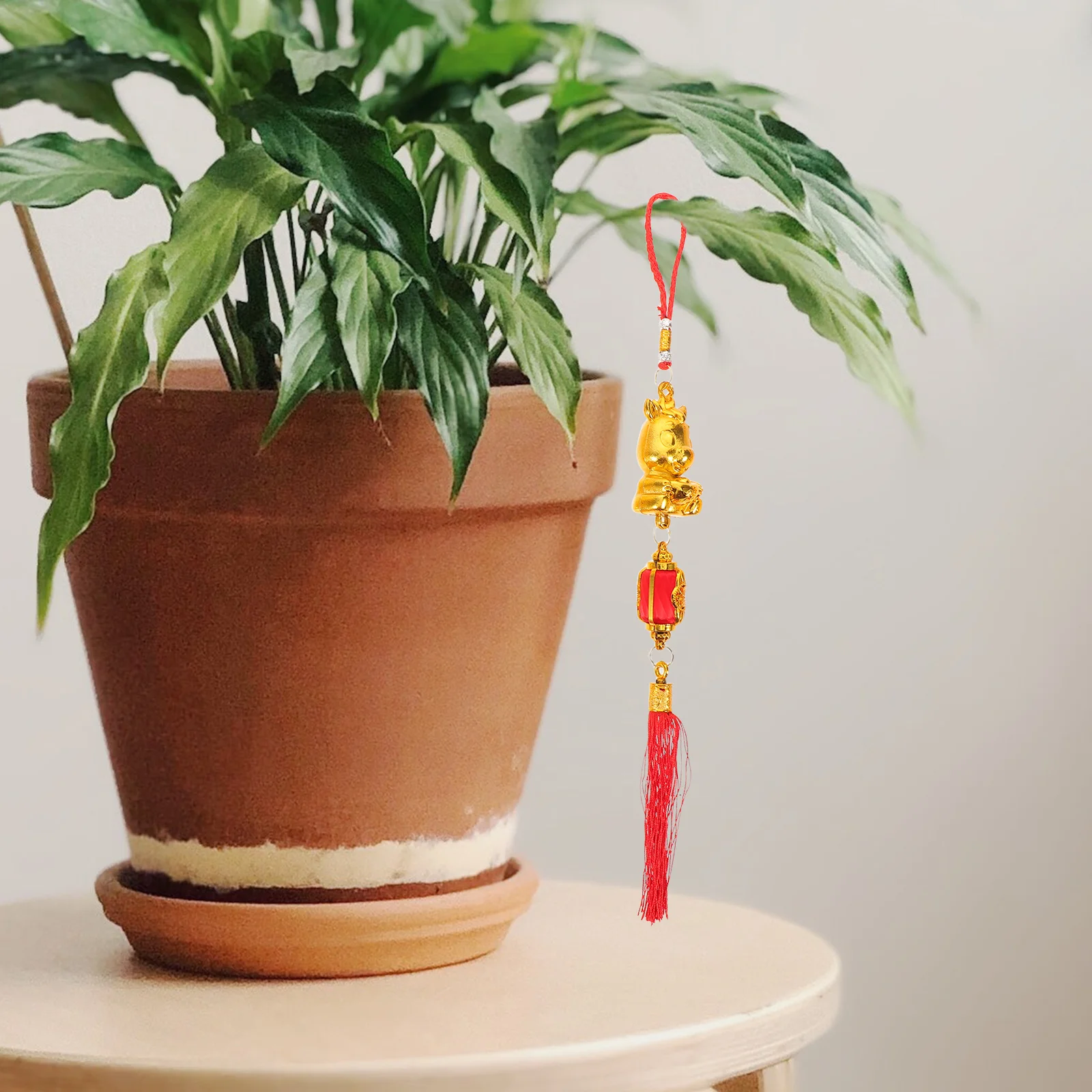 10 Uds. Colgante del zodiaco del año del caballo: escultura de caballo de Año Nuevo Chino dorado, decoración colgante para maceta de bonsái, puerta, ventana de pared