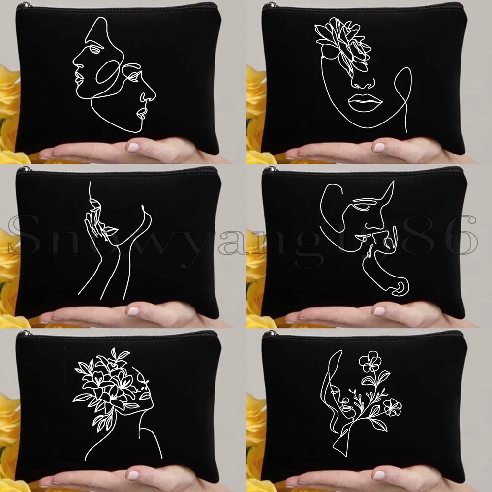 

6pcs One Line Art Poster Floral Girl Woman One Line Face Rose Head Drawings Canvas Cosmetic Bag Makeup Bag Pencil Case Pouch