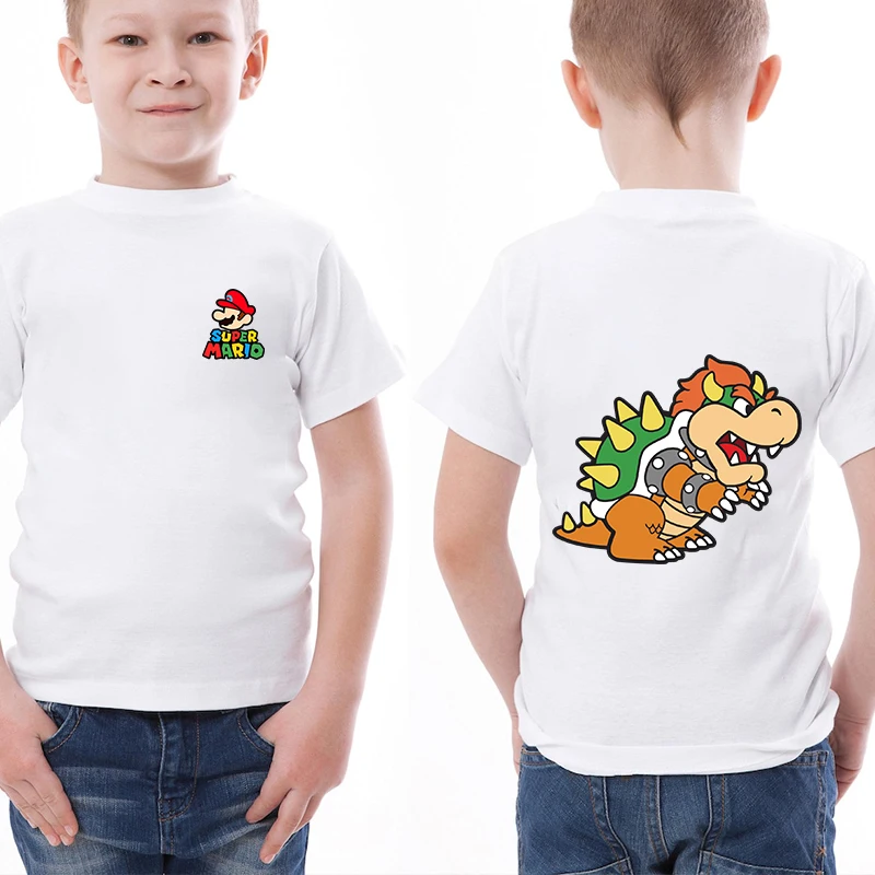 Mario printed kids T-shirt Summer children's cotton short-sleeved suitable for boys and girls white casual tops